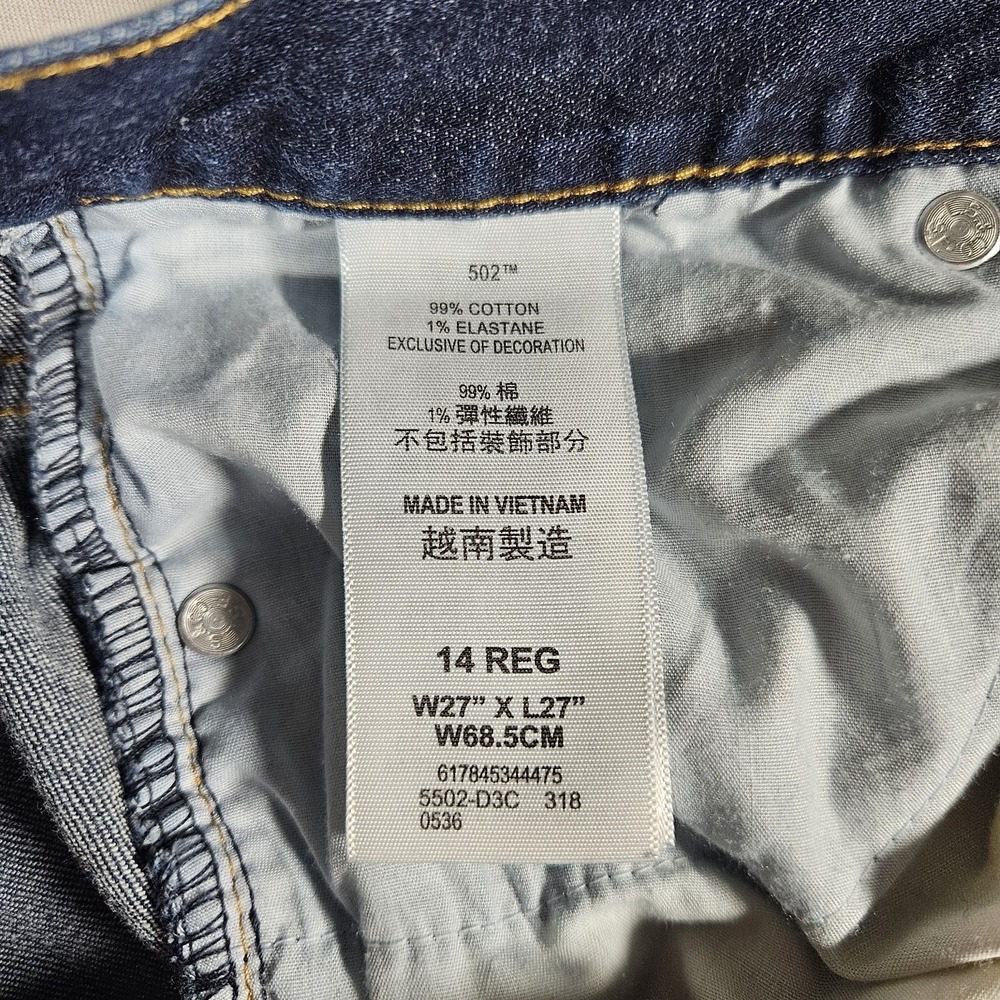 Levi's Jeans 502‎ Regular Taper Boys  14 Reg 27x27 Dark Wash - Picture 5 of 10